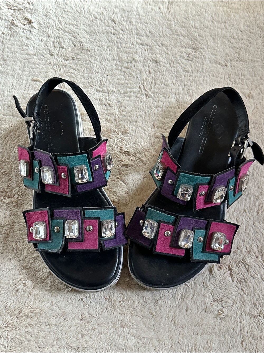 Embellished Multi-Color Women's Leather Sandals 37